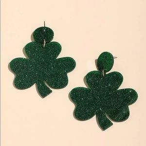 Green Glitter Clover Drop Earrings